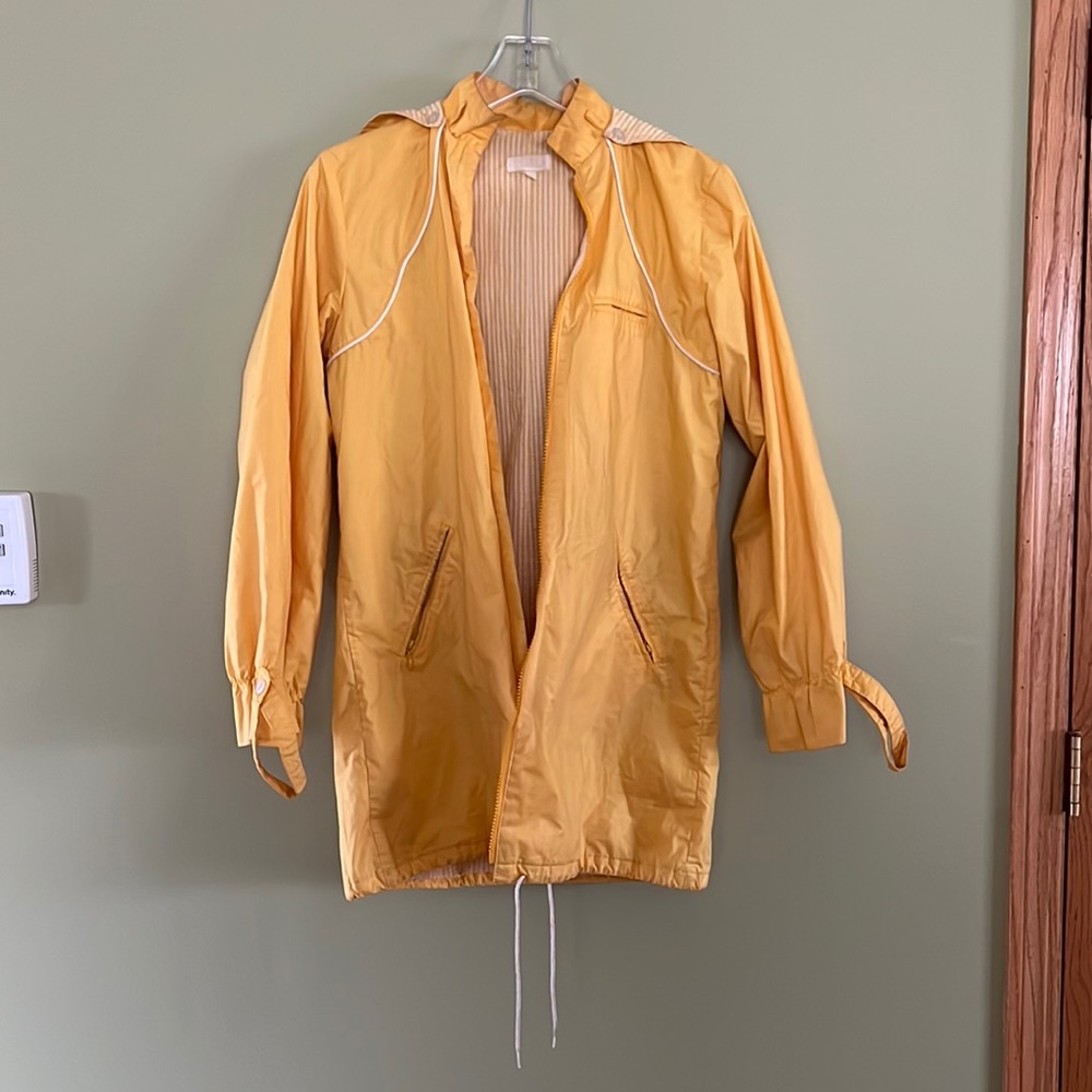 Vintage Yellow and White Raincoat with Pockets and Hood
